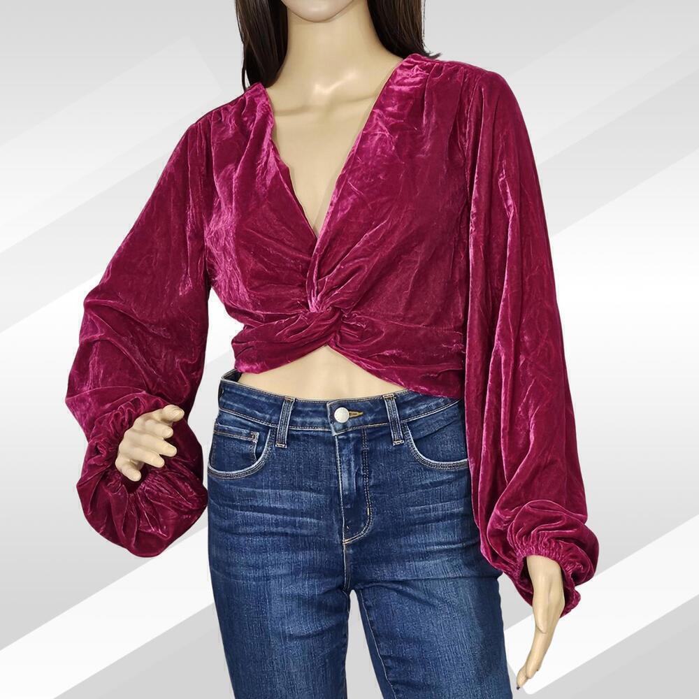 2/$30 Lulus Red Velvet Long Sleeve Top Size L | Soft & Stylish